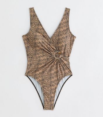 Gini London Brown Animal Pattern Wrap Swimsuit New Look