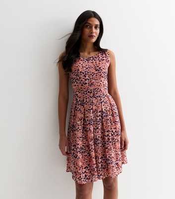 Gini London Pink Abstract Print Sleeveless Pleated Mini Dress