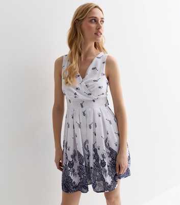 Gini London Off White Floral Lace Print Chiffon Sleeveless Mini Dress
