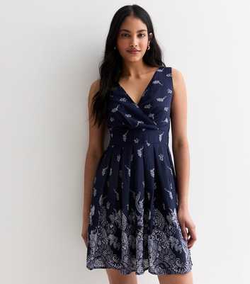 Gini London Blue Abstract Print Wrap Mini Dress