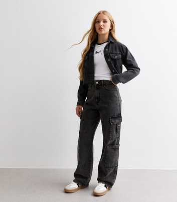 Girls Black Wide Leg Cargo Jeans