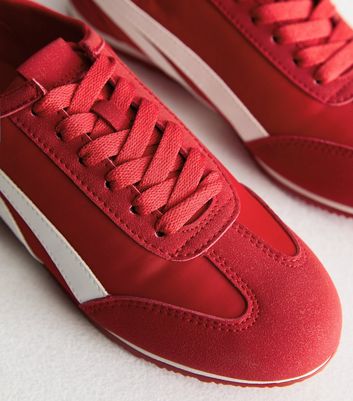 Red Side Stripe Suedette Trim Trainers New Look Vegan