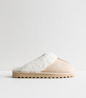 Faux Fur Women's Chandra Slide Slippers Stone Suedette Faux