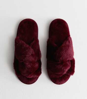 Burgundy Faux Fur Twist Strap Slippers