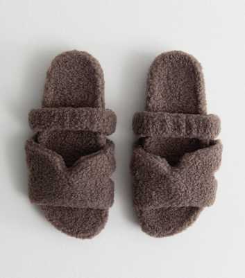 Light Brown Borg Slider Slippers