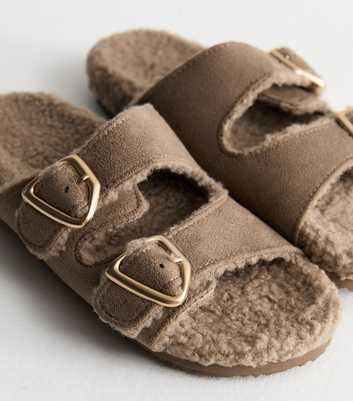 Brown Borg Buckled Double Strap Slider Slippers