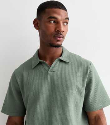Jack & Jones Olive Green Seersucker Short Sleeve Polo Shirt