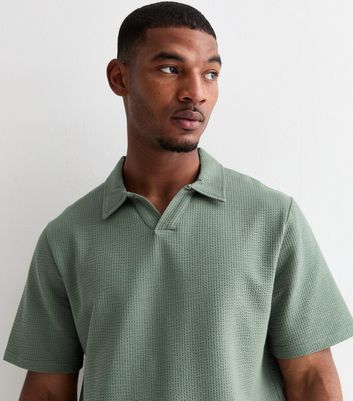 Jack & Jones Olive Green Seersucker Short Sleeve Polo Shirt | New Look
