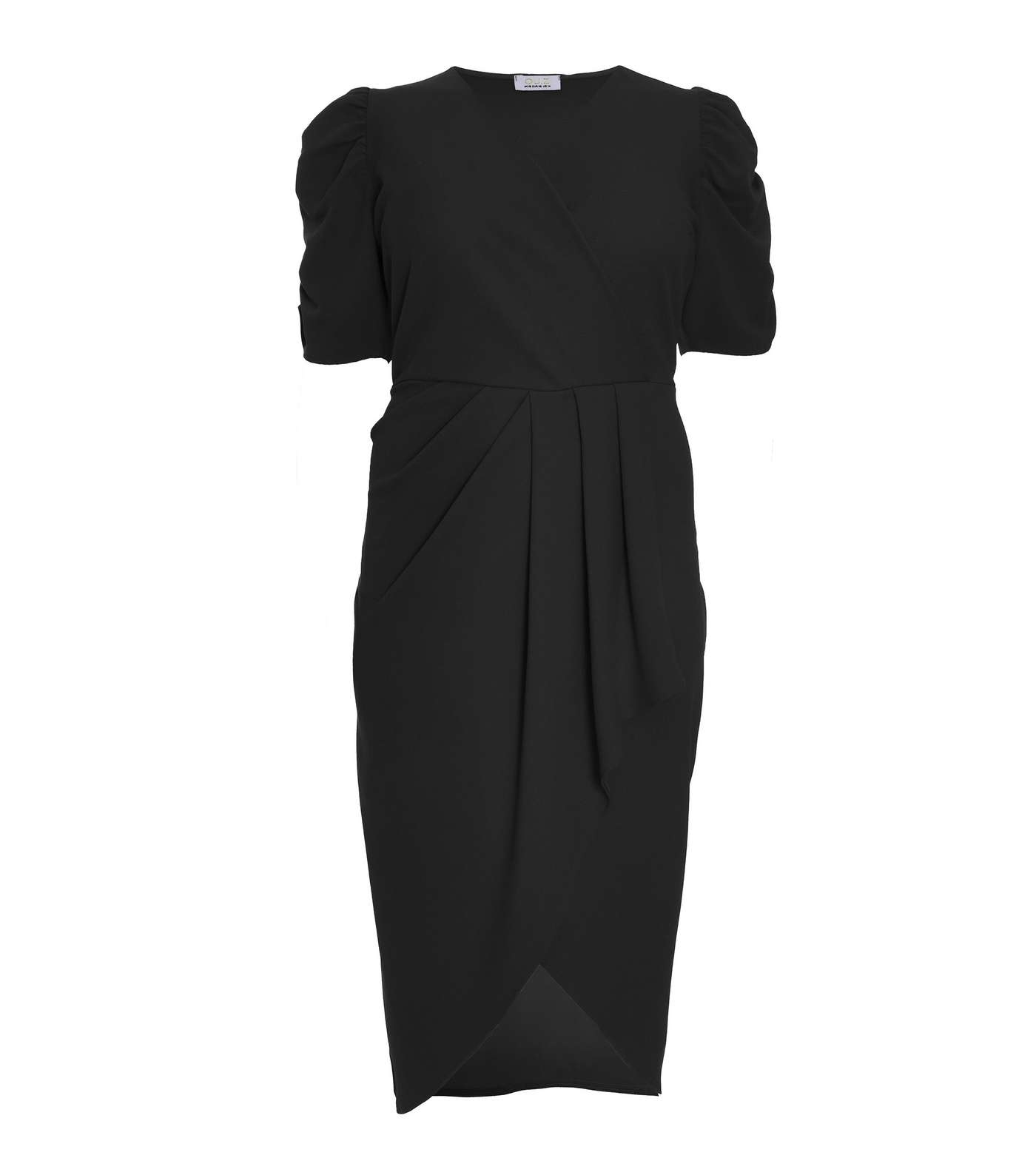 QUIZ Curves Black Ruched Midi Wrap Dress Image 4
