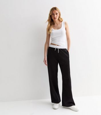 Black Contrast Waistband Wide Leg Joggers New Look