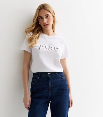 White Cotton Paris Logo T-Shirt | New Look