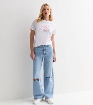 White La Dolce Vita Bow Print Cotton T-Shirt New Look