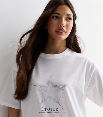 White Cotton Etoile Logo Oversized T-Shirt New Look