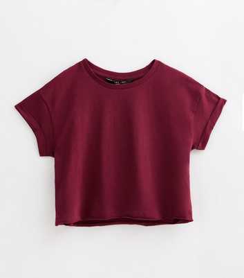 Burgundy Cotton Rolled-Sleeve Cropped T-Shirt