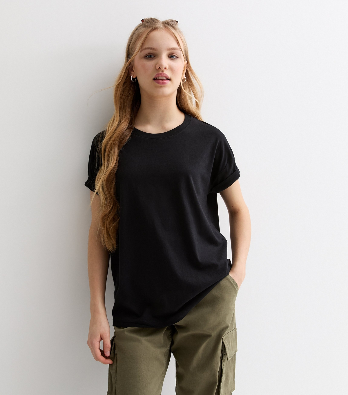 Girls' Black Cotton Relaxed Fit T-Shirt New Look