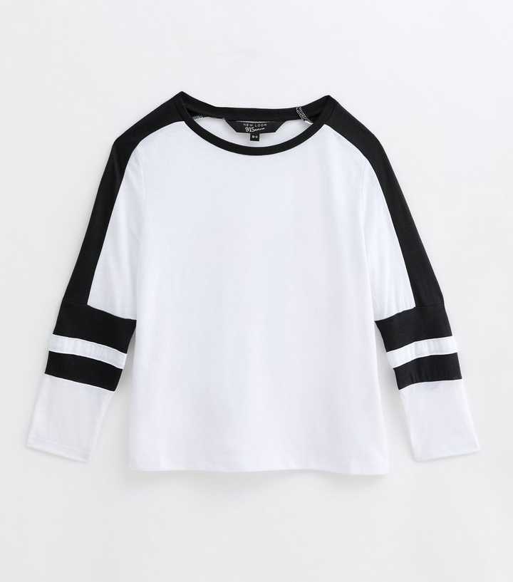 Girls White Stripe-Trim Half-Sleeve T-Shirt New Look