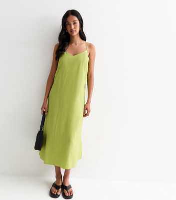 Green Strappy Slip Midi Dress