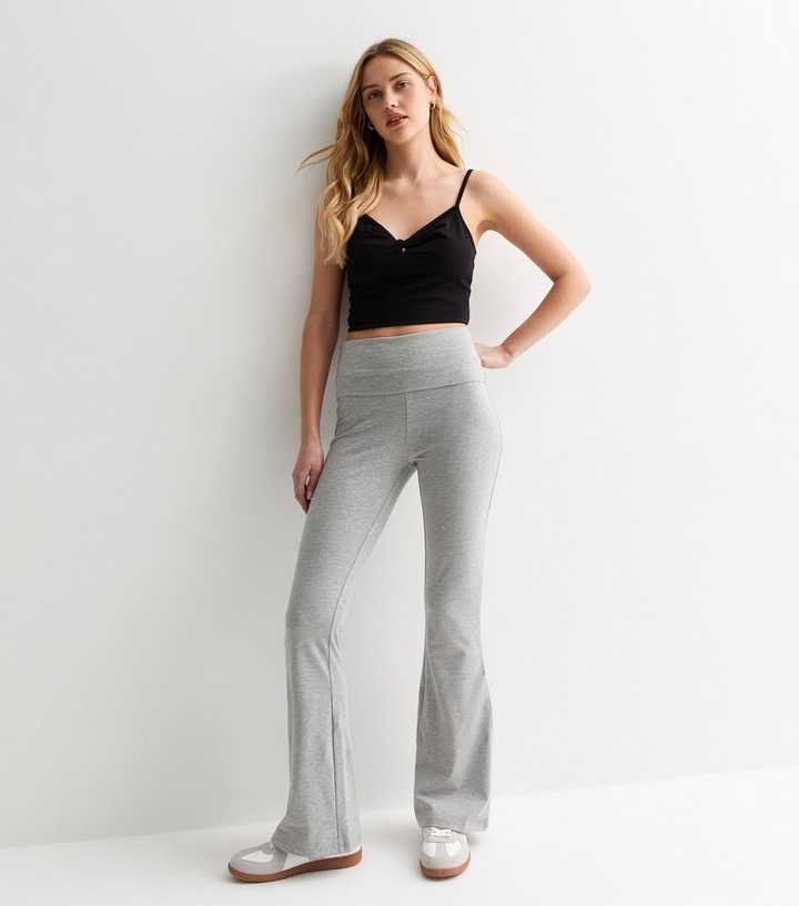 Light Grey Foldover-Waist Flare Leggings 