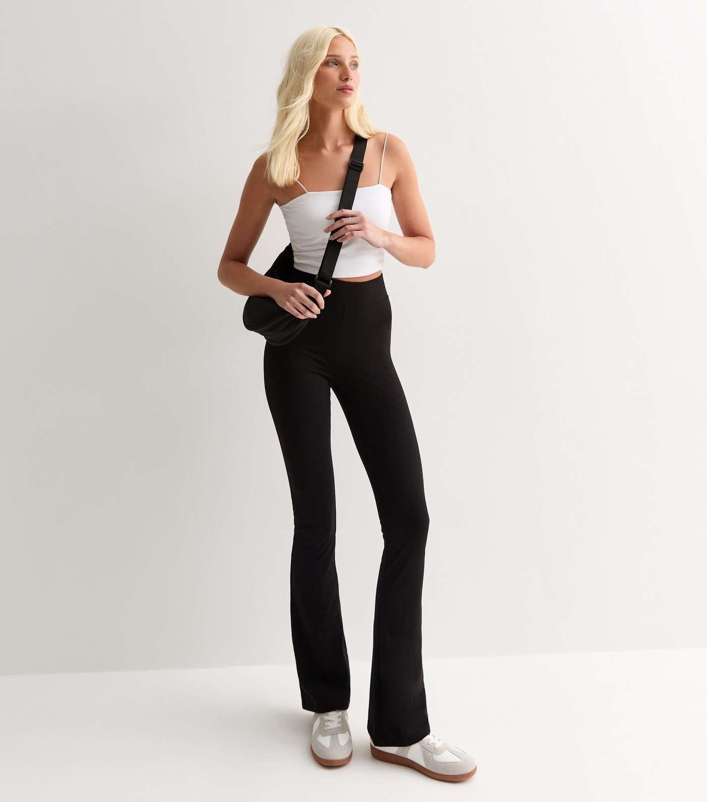 Tall Black Stretch-Cotton Flared Leggings Image 2