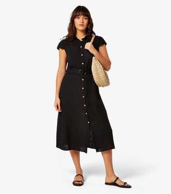 Apricot Black Button Front Midi Dress