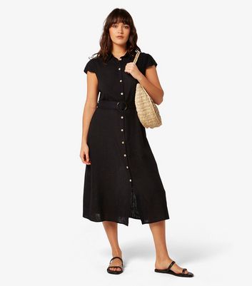 Apricot Black Button Front Midi Dress New Look