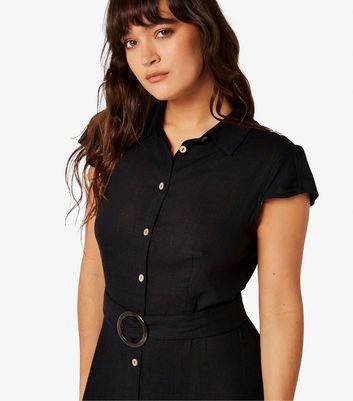 Apricot Black Button Front Midi Dress | New Look