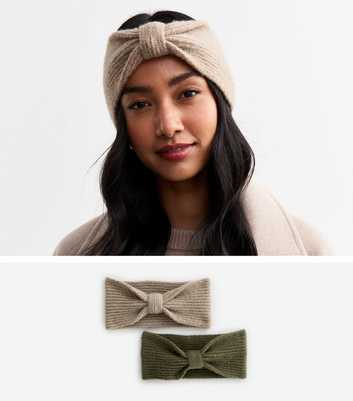 2 Pack Green and Brown Knitted Knot Headband