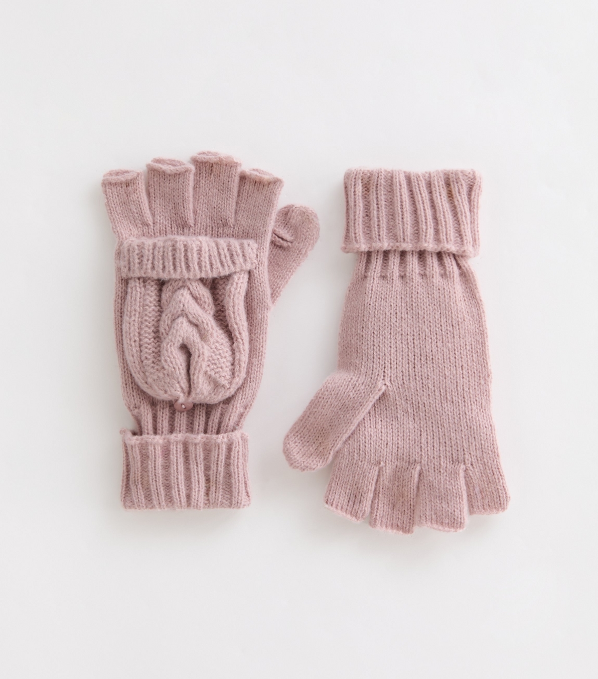 Pink Cable Knit Flip Top Gloves New Look