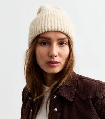 Cream Rib Chunky Knit Beanie Hat New Look