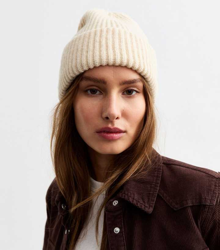 Cream Rib Chunky Knit Beanie Hat