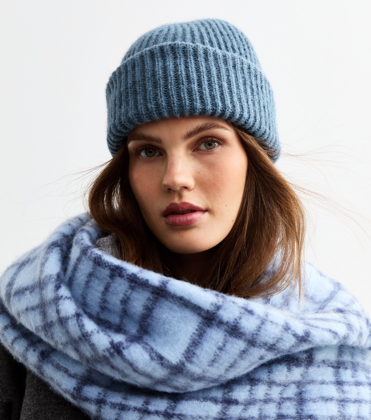 Blue Rib Chunky Knit Beanie Hat New Look