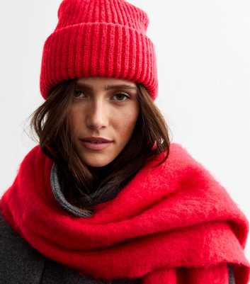 Red Rib Chunky Knit Beanie Hat