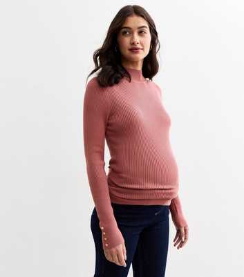 Maternity Pink Rib Knit Button Cuff Jumper