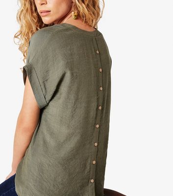 Apricot Olive Shimmer Button Back Top New Look