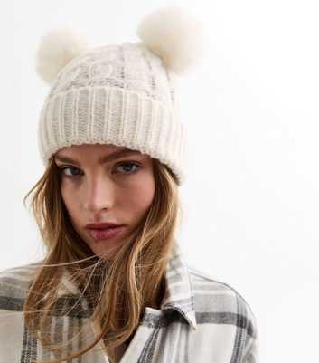 Cream Double Pom Pom Beanie