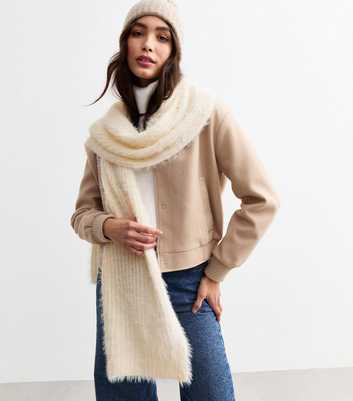 Cream Rib Knitted Eyelash Scarf