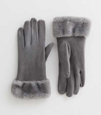 Grey Faux Fur Gloves 