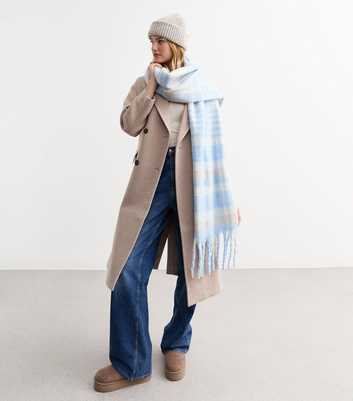 Blue Soft Knit Checked Scarf