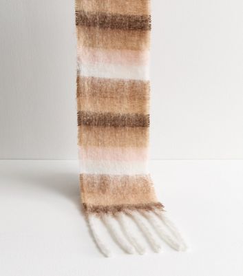 Brown Stripe Brushed Knit Skinny Scarf New Look