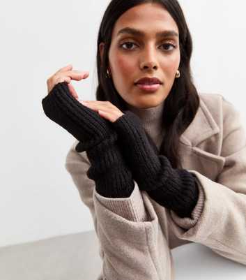 Black Ribbed Knit Handwarmers