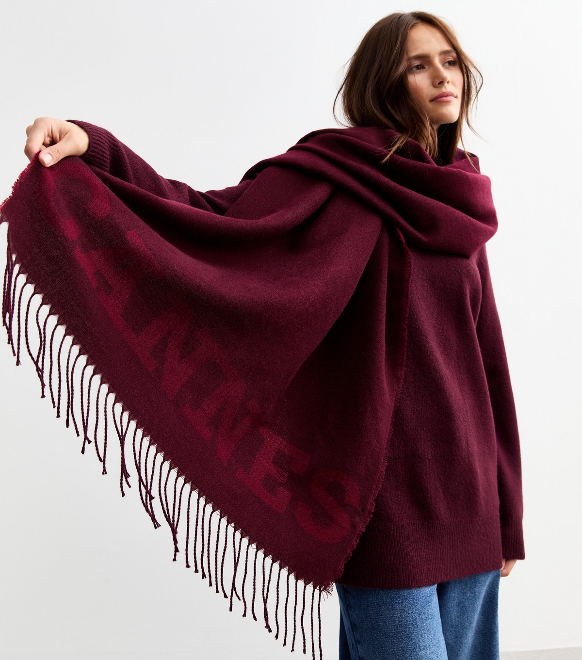 Burgundy Cannes Logo Scarf New Look