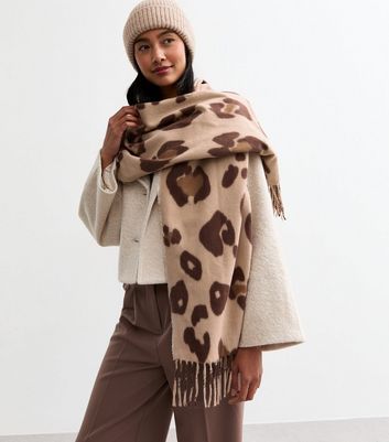 Brown color leopard printed soft long scarf