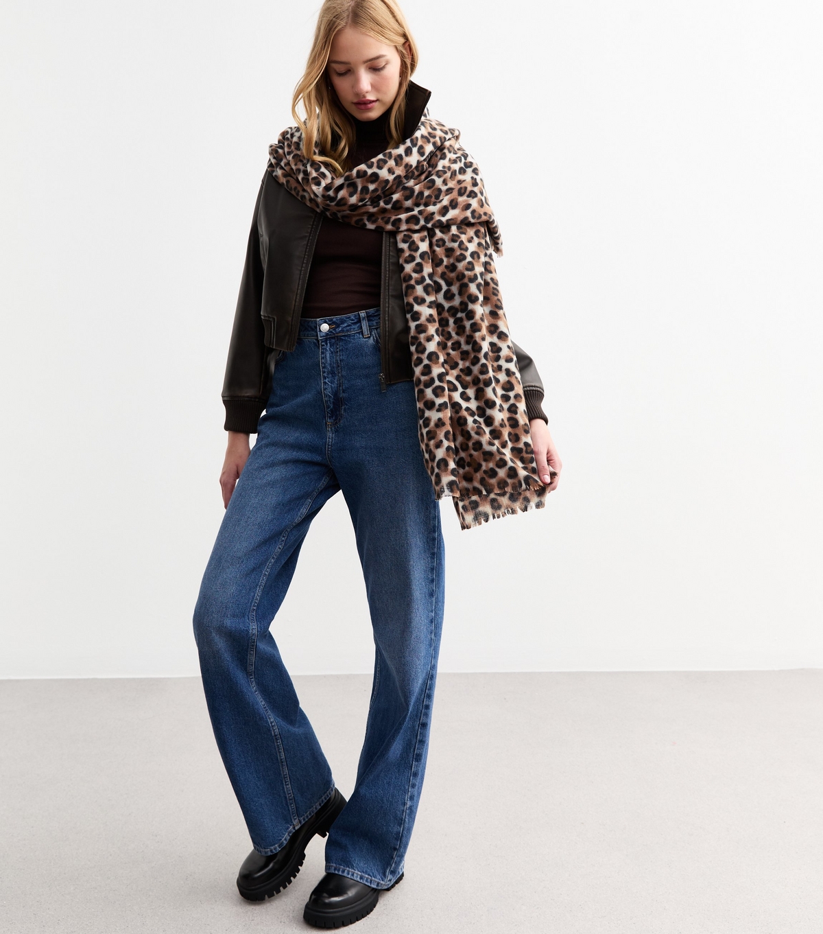 Brown Leopard Print Scarf New Look