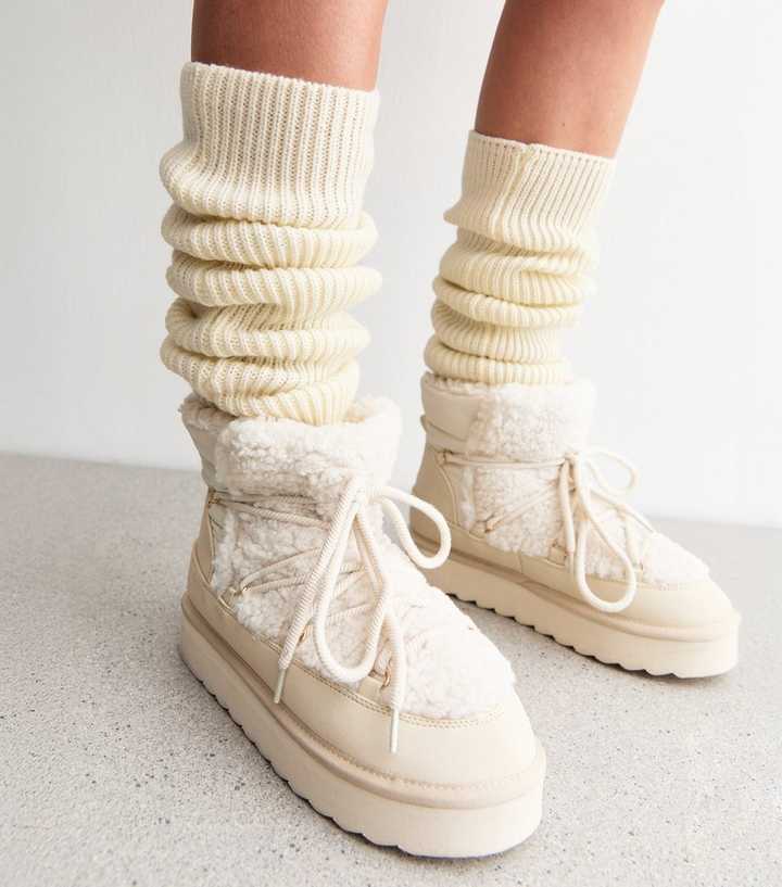 Cream Chunky Rib Knit Leg Warmers 