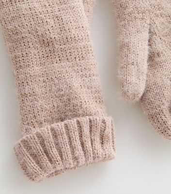 Pink Sparkle Knit Gloves New Look