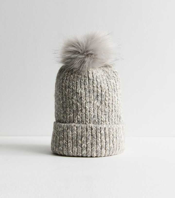 Grey Sparkle Faux Fur Pom Pom Bobble Hat | New Look display picture 1