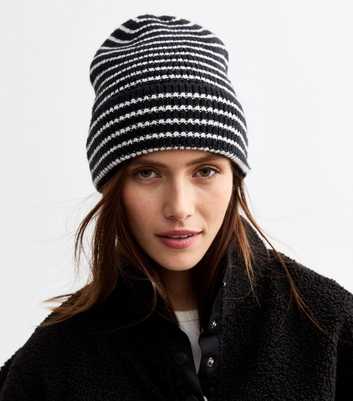 Black Soft Knit Striped Beanie