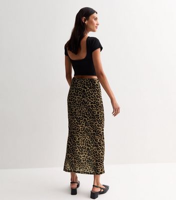 Brown Animal Print Split Hem Midi Skirt New Look