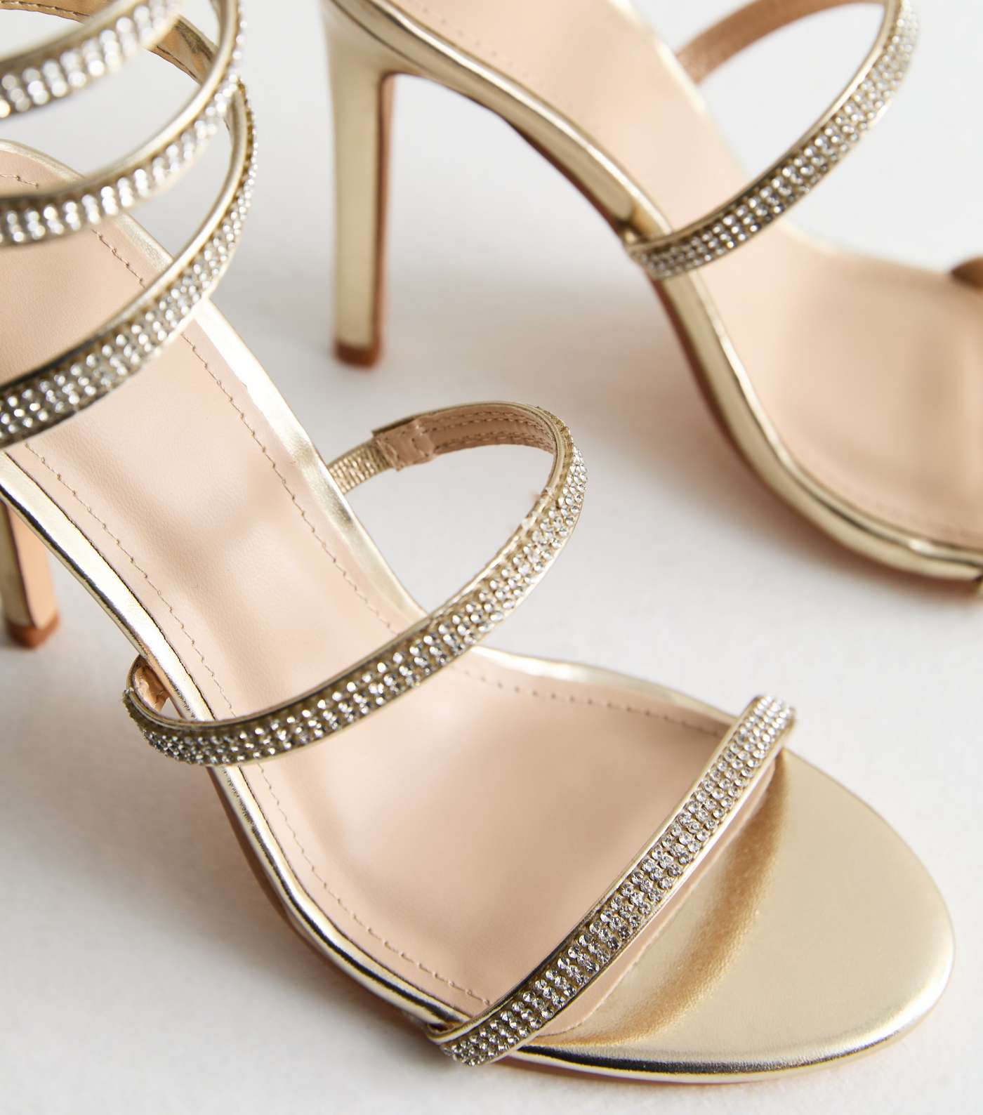 Truffle Gold Diamanté Strappy Stiletto Heel Sandals Image 3