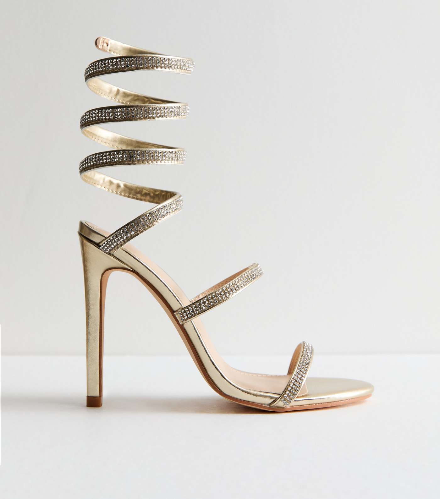 Truffle Gold Diamanté Strappy Stiletto Heel Sandals Image 5